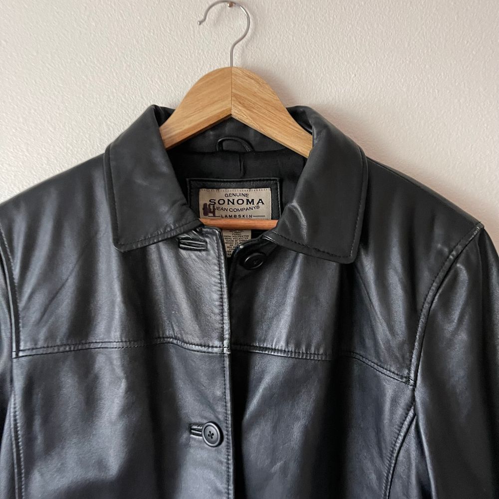 Vintage Sonoma Lambskin Piel Leather 90s Y2K Button-Front Leather‎ Jacket - Picture 4 of 10